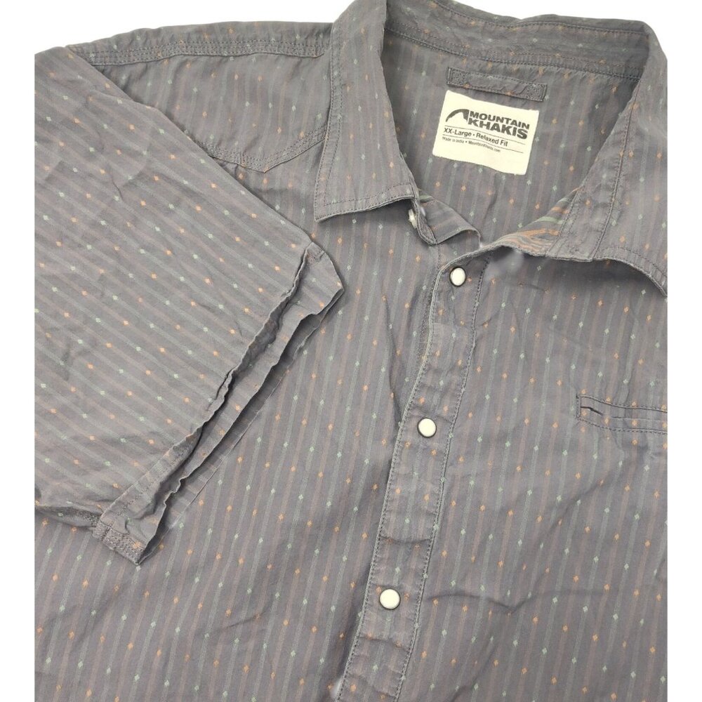 Mountain Khakis Men's Snap Button Short Sleeve Shirt Grey Stripe XXL